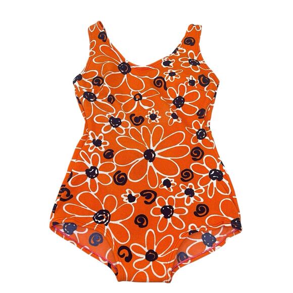 Other - Vintage 1960’s Orange Daisy Flower Print One Piece Swimsuit S